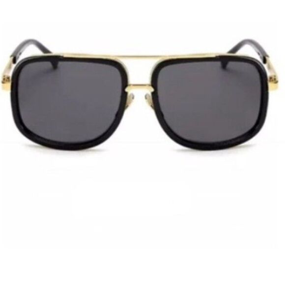 New Men's Retro OverSIZED Gold Rim Square Sunglasses Dark Lens Streetwear - Picture 1 of 8